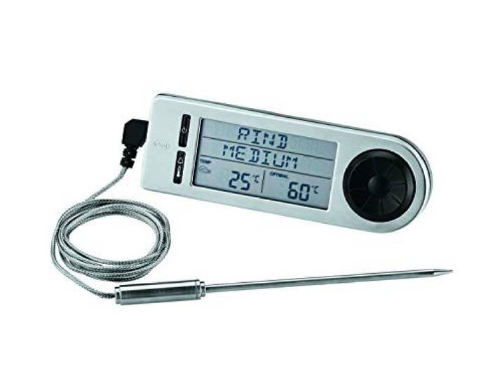RÖSLE Barbecue-Kerntemperaturmesser,Hochwertiges Thermometer zur Bestimmung der idealen Fleischkerntemperatur auf dem Grill oder im Backofen mit Magnethalterung, silber/schwarz, 18 x 4.8 x 2 cm