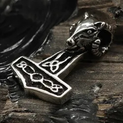 Drachensilber Thors Hammer Schmuck Widderkopf Silber Anhänger 925 Silber - Silber