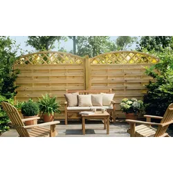 Sichtschutz Holz 150 x 180 auf 160 cm – Sichtschutzzaun mit Bogen aus Kiefer/Fichte – dekorativer Holzzaun – Palisadenzaun Sichtschutz für Garten