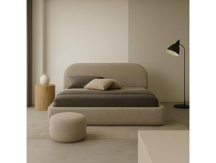 Sofello Moon Polsterbett mit Lattenrost aus Holz mit AUFHEBEN Boucle Stoff 90x200 120x200 140x200 160x200 180x200 200x200 (Quelle 05 - beige, 200x200)