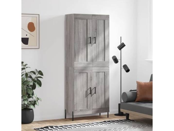 Stilvolles Highboard mit Eisenbeinen in Betongrau, Highboard Betongrau modernes Design, stabiles mit Wandhalterungssicherung, Elegantes für Wohnzimmer Aufbewahrung, 69,5x34x180 cm
