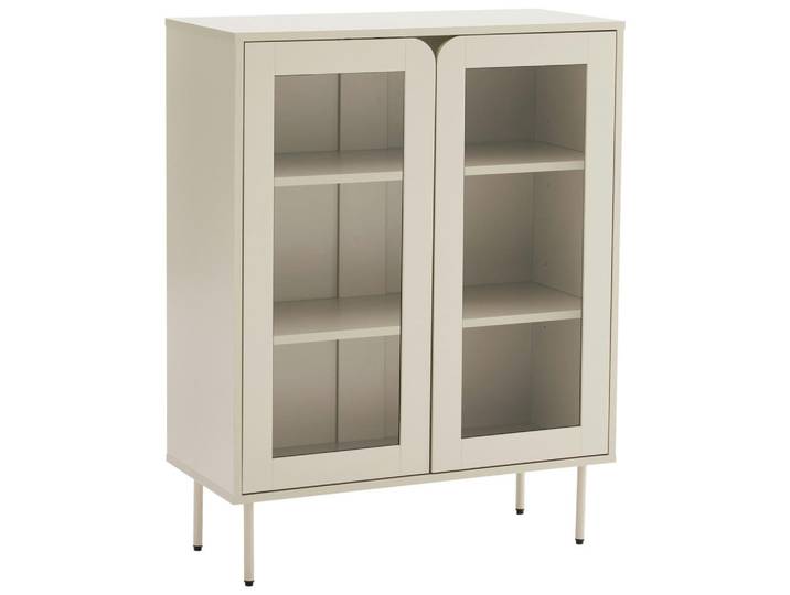 Xora Vitrine, Seidengrau, Metall, Glas, 2 Fächer, 80x103x35 cm, Wohnzimmer, Wohnwände, Vitrinenschränke