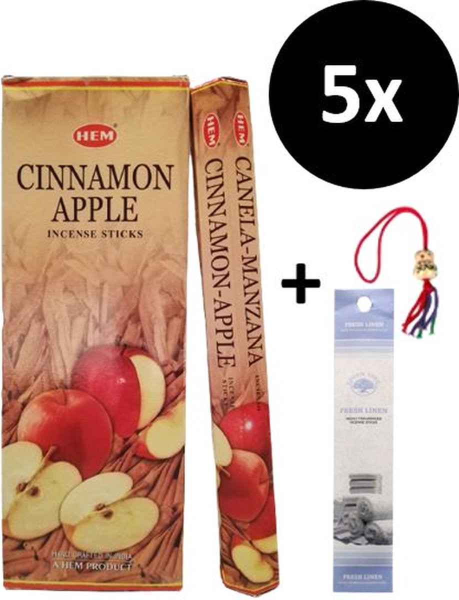 Wierookstokjes Cinnamon Apple met 100 stokjes, 5 mini stokjes en een gelukspoppetje - Appel Kaneel