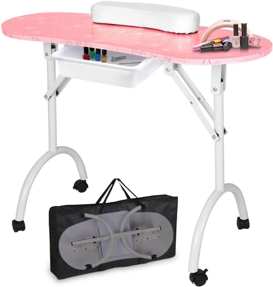 ApexArte® Nageltafel met inklapbaar blad en zwenkwielen voor manicure en pedicure