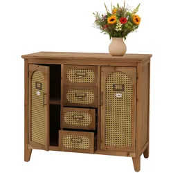 Apothekerkommode MCW-O63, Sideboard Schrank Staufächer Schubladen, Vintage Rattanoptik 80x91x40cm ~ Korpus natur