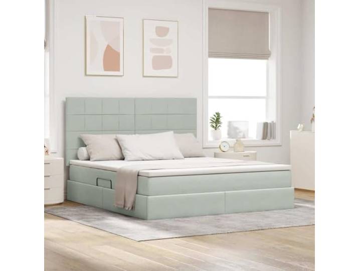 Samt Stauraumbett mit Matratze LED Beleuchtung Schlafzimmer Modern 180 x Stauraumbett mit LED-Beleuchtung Hellgrau 180x200 cm Samt inklusive Matratze und Lattenrost mit kopfteil und hydraulischem