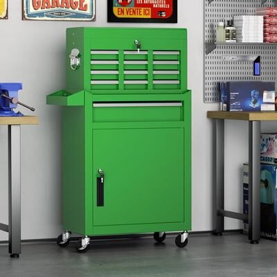 SUNCROWN 2-in-1 Detachable 5 Drawer Rolling Tool Cart, Mobile Lockable Tool Cabinet Chest with Hooks & Wheels, Garage Storage Tool Box