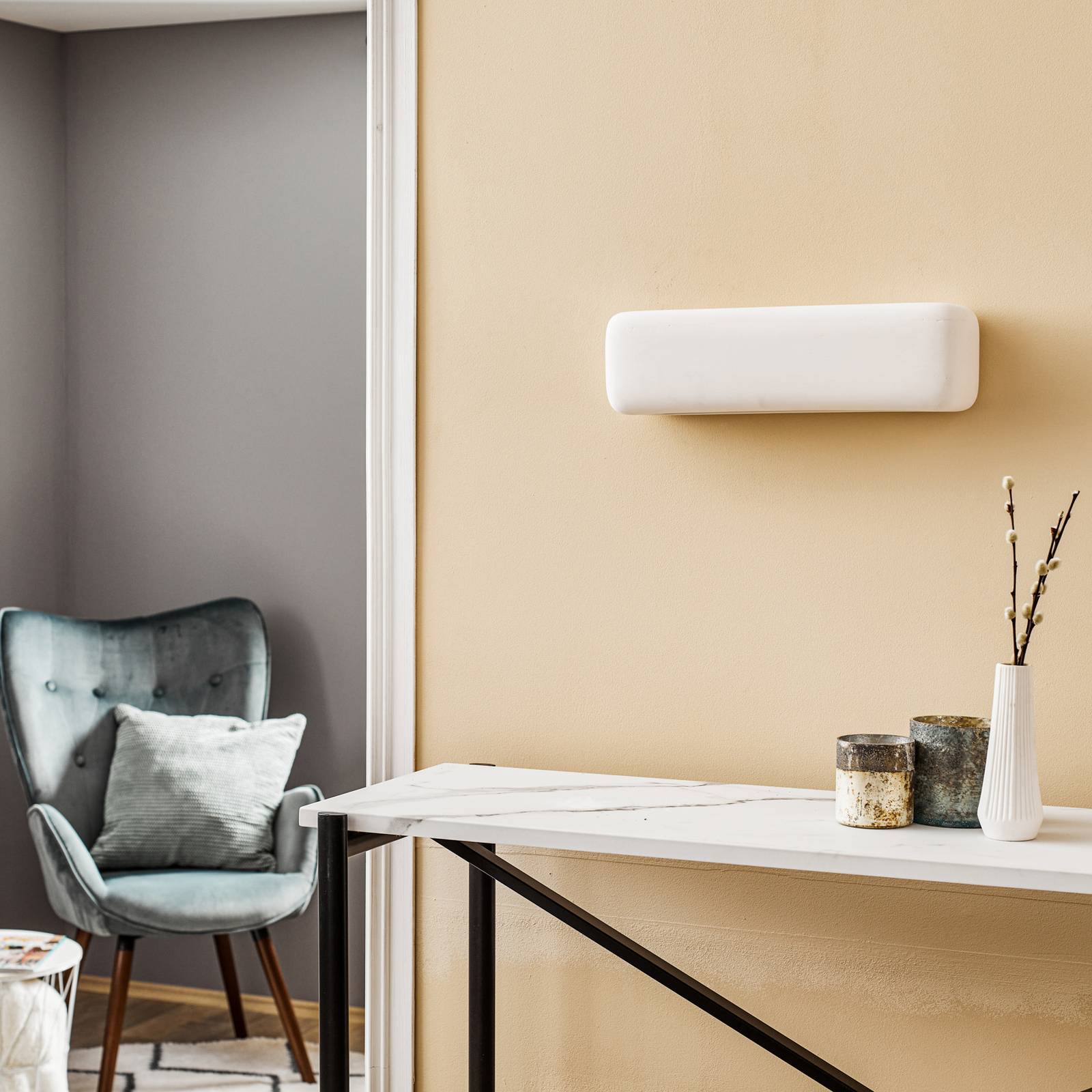 Wandlampe Noris SOLLUX LIGHTING, dimmbar, weiß / opal, für Wohn- / Esszimmer, Keramik, Modern, Wandleuchte, Wandlampe Innen
