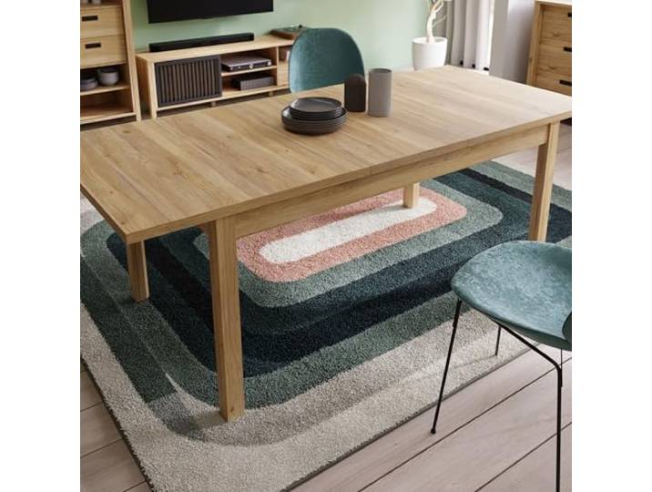 Forte Saitama Esstisch 160, moderner Esszimmertisch, ausziehbar, Holzwerkstoff, Mauvella Eiche Holzdekor, 160,4 cm (207 cm) breit x 76,6 cm hoch x 90 cm tief