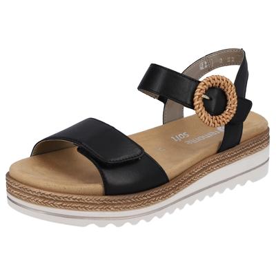 Keilsandalette REMONTE, Damen, Gr. 40, schwarz, Leder, unifarben, Schuhe, Sommerschuh, Riemchensandale mit praktischen Klettverschlüssen