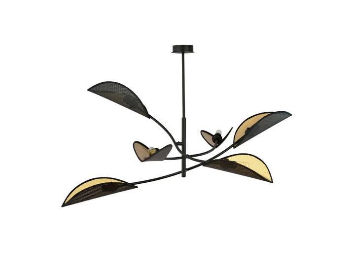 Lustre 6 lumières noir avec abat-jour en forme de feuille
