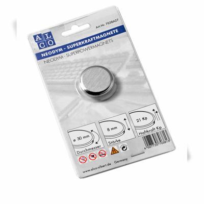 Alco Superkraftmagnete, silberfarben, Ø 30 mm, Haftkraft 21 kp 1 Stück