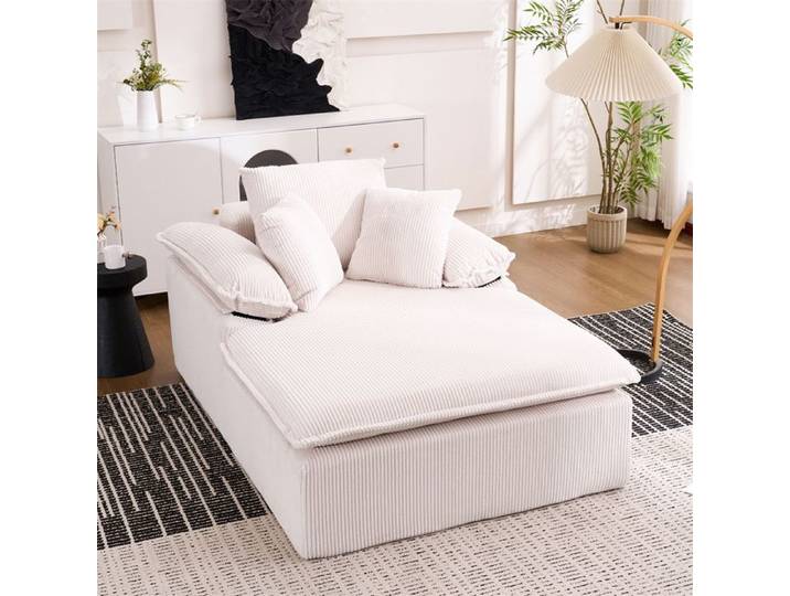 DRIPEX Canapé chaise longue moderne en velours côtelé Blanc canapé-lit confortable fauteuil relax sans montage 177×122×92cm