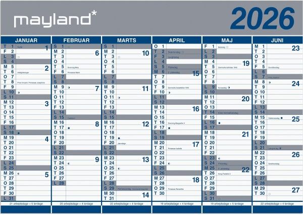 Mayland 2026 Kæmpekalender, Papir, 2x6 Mdr.