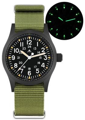 Perfect Picks Market Military Watch With Sweep Movement And Sapphire Crystal Vintage Timepiece pvd Green Nylon
