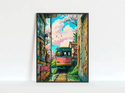 Inspire Picks Tokyo Rainy Night Railway Canvas Print Retro Japanese Cityscape Wall Art Decor 19 20x30cm No Frame