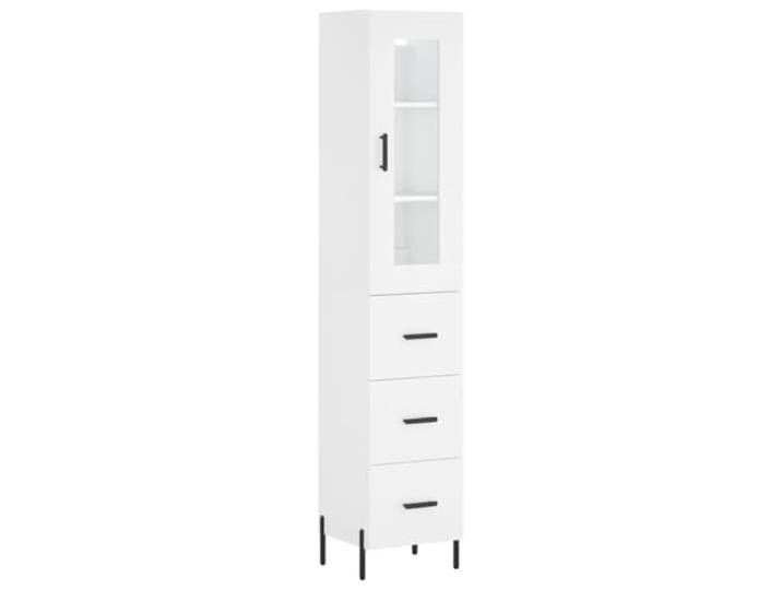 HGFDVCMR Highboard Weiß 34,5x34x180 cm Holzwerkstoff Schrank Schlanker Schrank mit Glas- & Holztür für das Wohnzimmer. Stabil dank robusten Metallfüßen & Kippschutz.