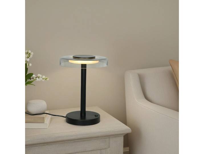 Liadomo Tischleuchte Volos, LED, blendfrei, modernes Design Schwarz/Klarglas, Beistelllampe, aus hochwertigem Eisen Minimalistisch, Modern