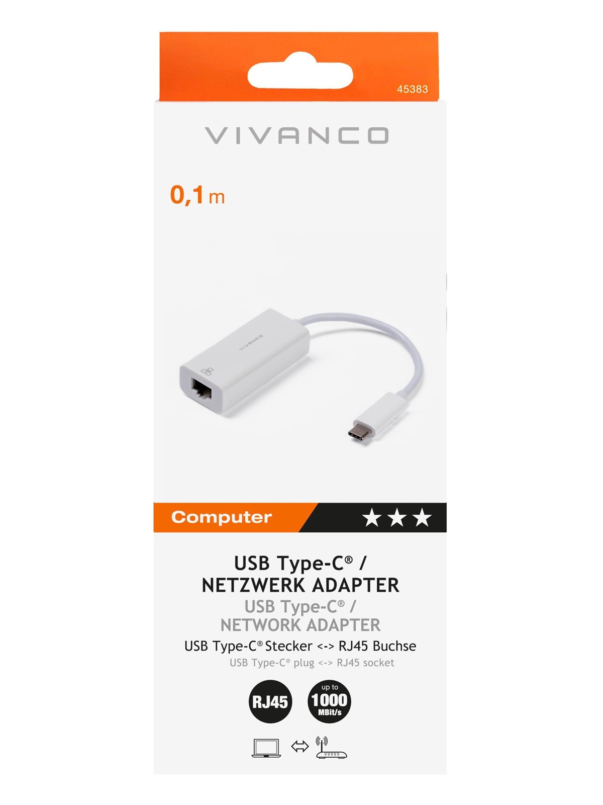 Vivanco USB-C RJ45 1000Mbps network adapter 0.1m White