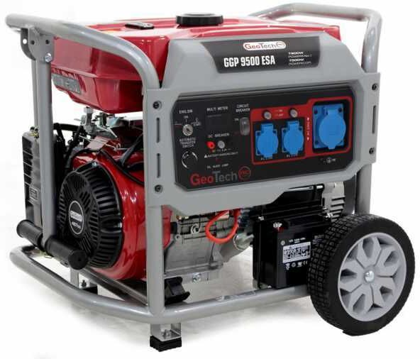 GeoTech Pro GGP 9500 ESA - Benzin-Stromerzeuger mit Rädern und AVR-Regelung und Elektrostarter 7.9 kW - Dauerleistung 7.5 kW - 230V