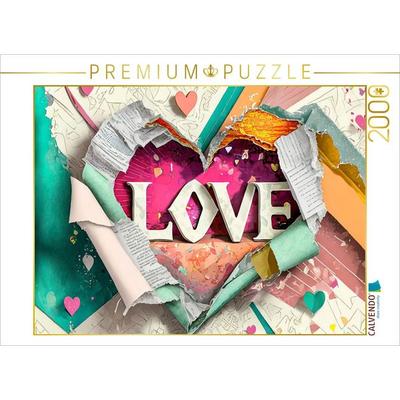 CALVENDO Puzzle Buntes gerissenes Papier mit Herz und Text Love | 2000 Teile Lege-Größe 90x67cm Foto-Puzzle für glückliche Stunden
