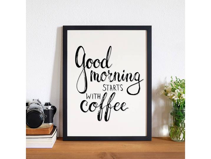 Bild Good morning starts with coffee Rahmen: Massivholz Buche, lackiert Abdeckung: Plexiglas Multicolor 32 x 42cm