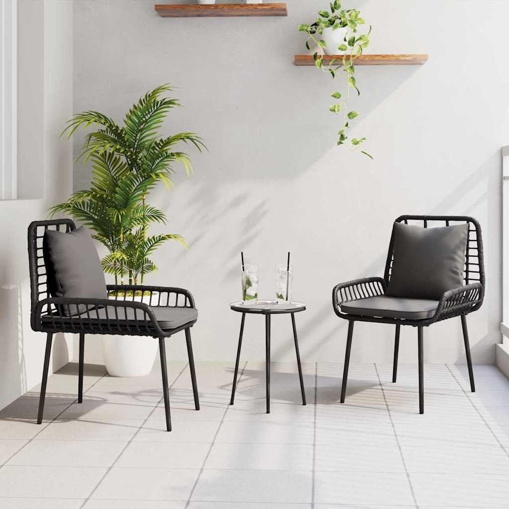 3-teiliges Gartenmöbelset in Schwarz und Anthrazit aus wetterfestem Poly-Rattan für Terrasse, Balkon und Garten