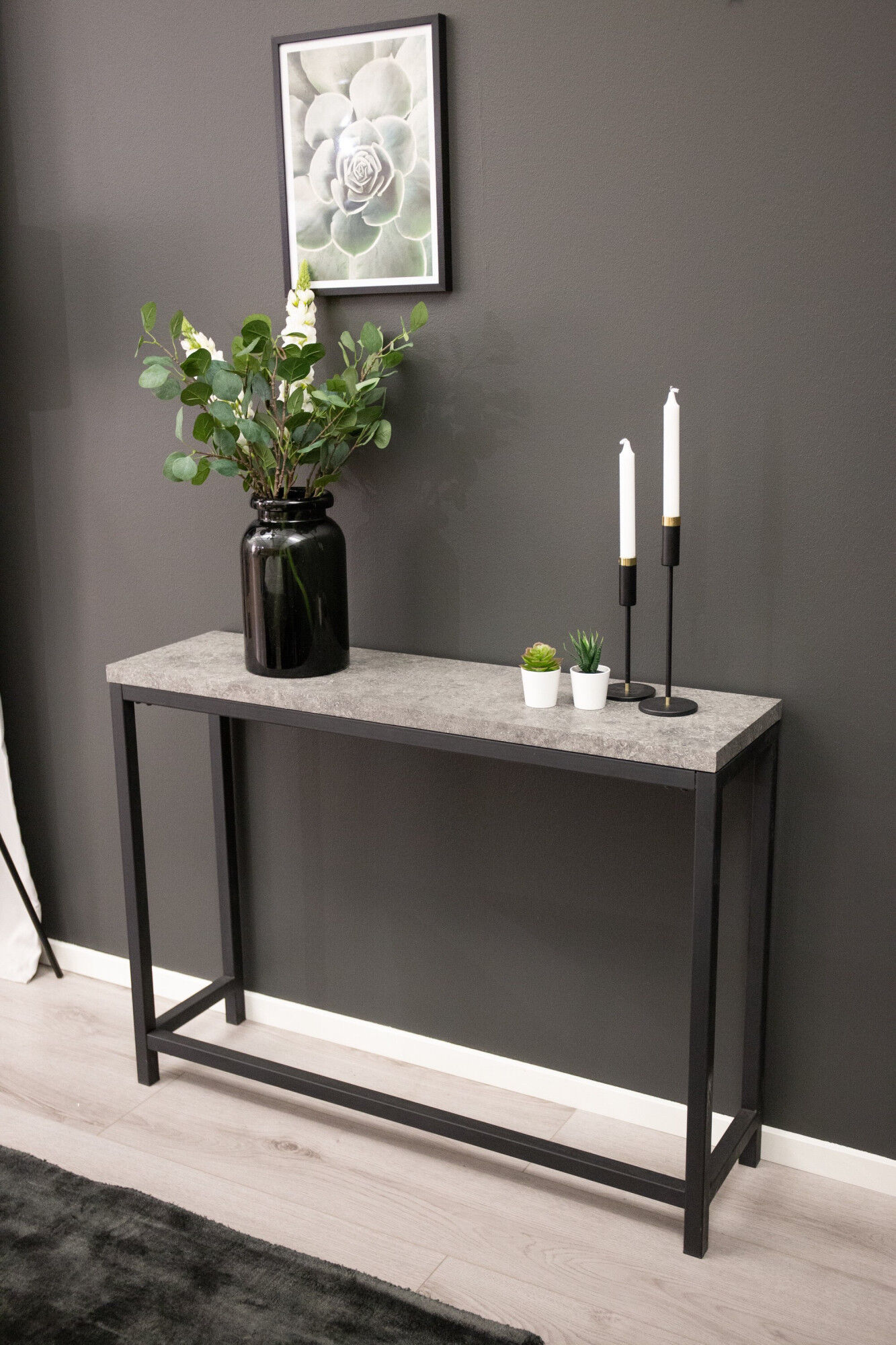 Beistelltisch VENTURE HOME "Rise, schmaler hoher Beistelltisch, 110 × 30 cm", grau (schwarz, grau), B:30cm H:80cm T:30cm, Tische, Beistelltisch, Ablagetisch, Stahl, schmal, hoch, modern, schlicht schwarz, grau B/H/T: 30cm x 80cm x 30cm
