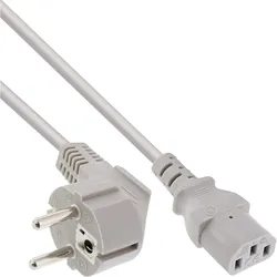 INLINE Netzkabel, Schutzkontakt gewinkelt auf Kaltgerätestecker C13, 0,5m, grau