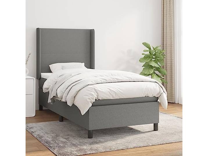 RJPLMFV Bett, 100 x 200 cm, mit verstellbarem Kopfteil, Matratze, Stoff, Dunkelgrau