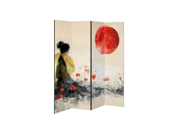 SPACEREBELS Paravent GOLDEN GLOW MEDITATION (1 St), Raumteiler mit 4 Paneelen, einseitig bedruckt, 152 x 168 cm
