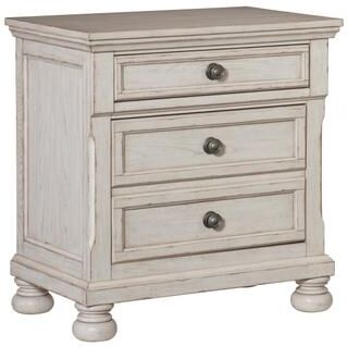 Benjara Cottage 2 Drawer Nightstand with Molded Details and Bun feet, Antique White