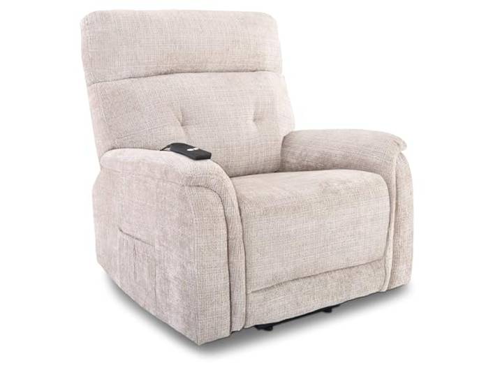 Raburg Samson Fernsehsessel, Stoff, Aufstehhilfe, Liegefunktion, Beige elektrisch verstellbar, per Fernbedienung, 1 Motor, Komfort-Polsterung, Belastbarkeit ca. 200 kg, für Wohnbereich