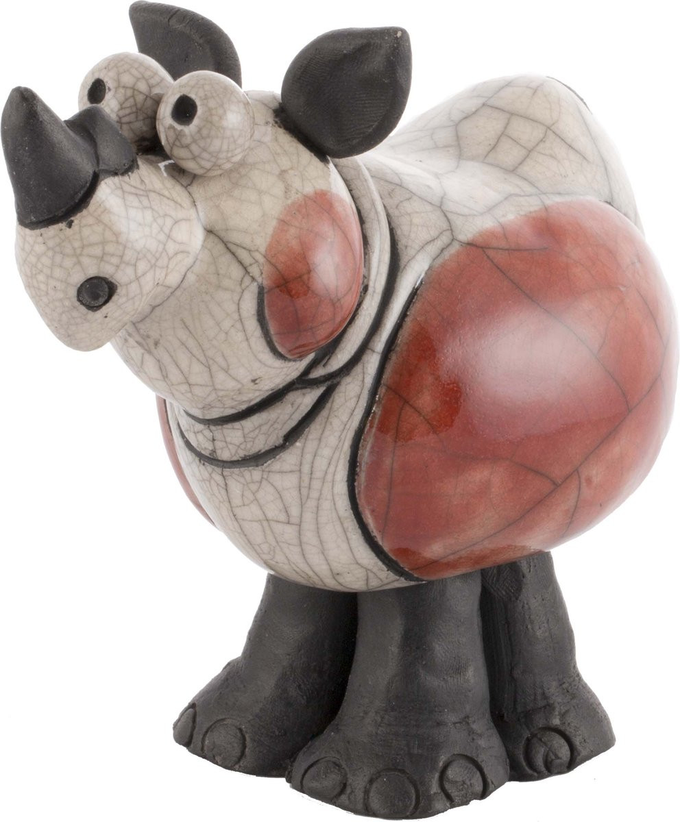 Raku Comix Decoratief Raku Geglazuurd Beeld - Crazy Neushoorn - Rood