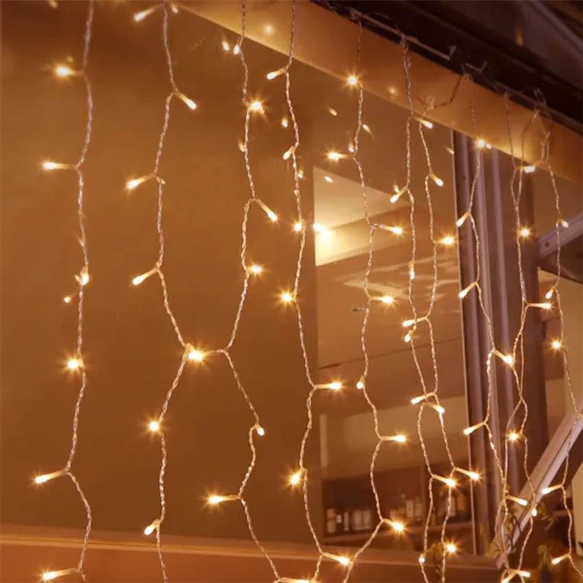 Warmwit lichtgordijn voor decoratie met 3 AA-batterijen, 100 x 100 cm