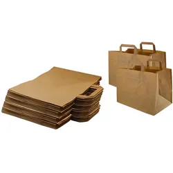 Lauroo 250 Stück Papiertragetasche, Geschenktüten, Kraftpapiertragetasche 28+17x28 cm Braun