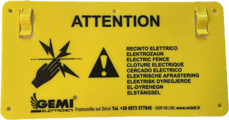 Gemi Elettronica Placa de aviso "atenção" em plástico para cerca elétrica e vedação elétrica, sinalização de segurança visível e resistente gemi
