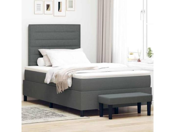 Stoffbezug verstellbares Kopfteil Boxspringbett Grau 120x200 cm Boxspringbett mit Matratze Dunkelgrau 120x200 cm Stoff verstellbares Kopfteil stabiler Holzrahmen