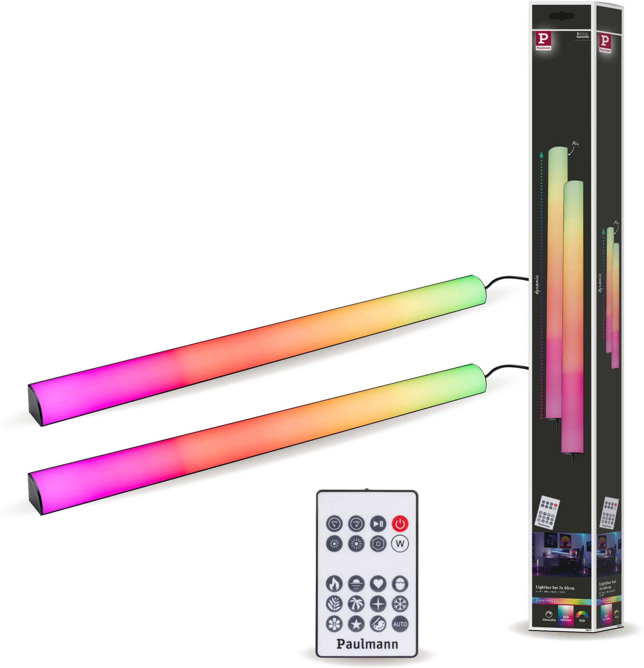 PAULMANN LED-Streifen "EntertainLED Lightbar Dynamic Rainbow RGB 30x30mm 2x1W 2x48lm", schwarz, Dioden 72 Stk. Flammen 2 Stk., Gesamtlänge 3,16m, Lichterketten, LED-Streifen