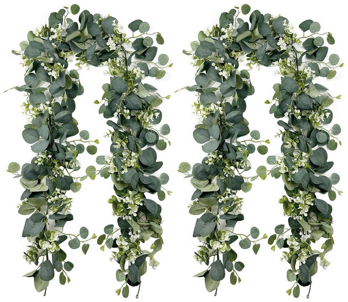Dailygoods Eucalyptus Slinger met Witte Bloemen voor Woondecoratie, 2 stuks