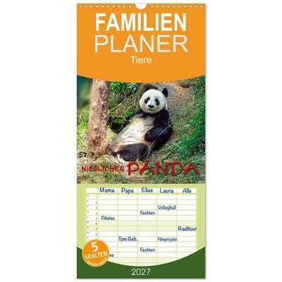 Familienplaner 2027 - Niedlicher Panda mit 5 Spalten (Wandkalender, 21 x 45 cm) CALVENDO