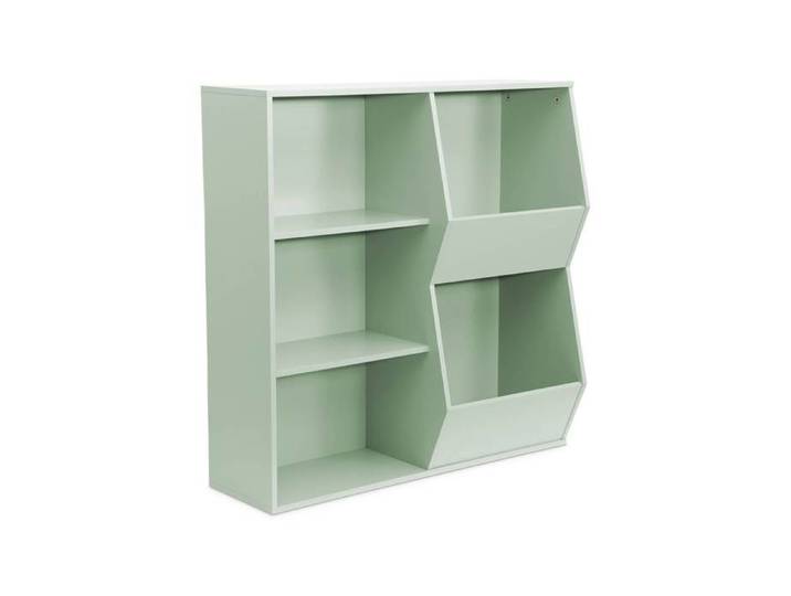 Meuble de rangement enfant vert. 3 étagères et 2 espaces de rangement