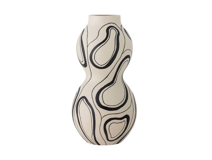 Grosse, handbemalte Vase „Nicola“ Keramik Weiss, Schwarz Bloomingville