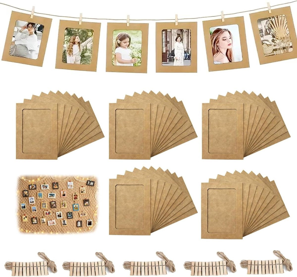 Papieren Fotoslinger met Klemmen voor Decoratie - Kraftpapier - Bruin - 115 x 155 cm