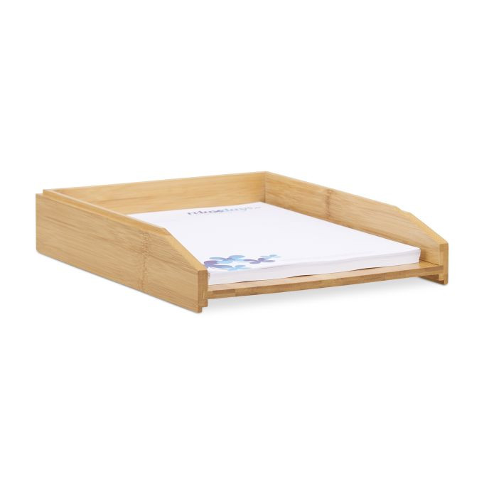 Relaxdays 3-delige stapelbare brievenbak van bamboe, beige, B: 33,0 cm, D: 25,0 cm, H: 6,0 cm