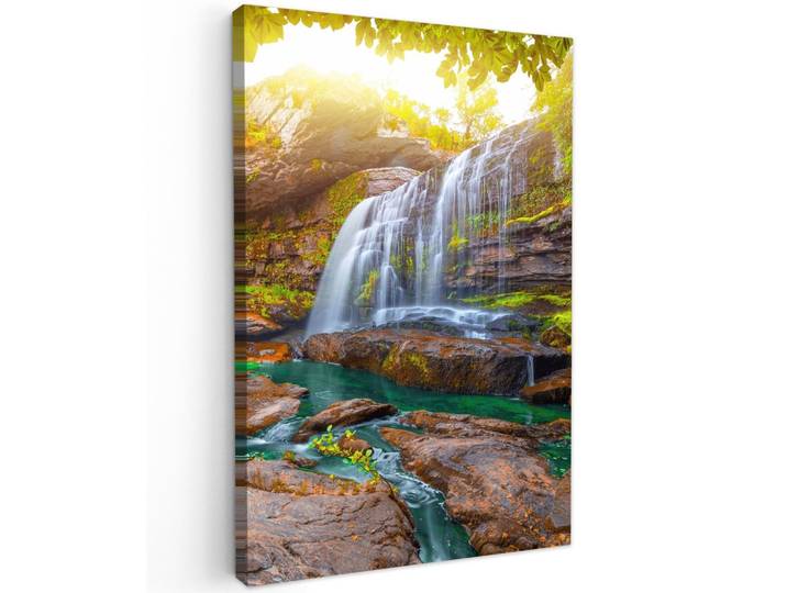 LEINWANDBILD Natur - Wasserfall - Pflanzen - Bäume - Sonne Wanddeko 40x60 cm