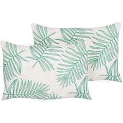 GARTENKISSEN 2er-Set Blattmuster beige/ grün 40/60 cm Poggio