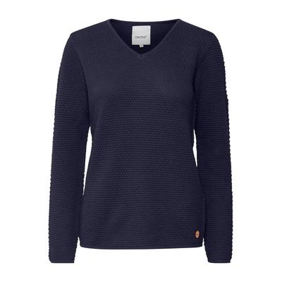 Strickfleece-Pullover OXMO "Strickpullover OXHanna", Damen, Gr. M, blau (total eclipse), Obermaterial: 100% Baumwolle CO., Pullover