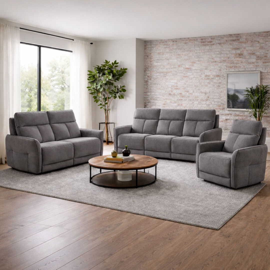Fairmont Park Almita Fabric Upholstered Power Recliner 3 + 2 + 1 Sofa Set with USB Charging Flint 3