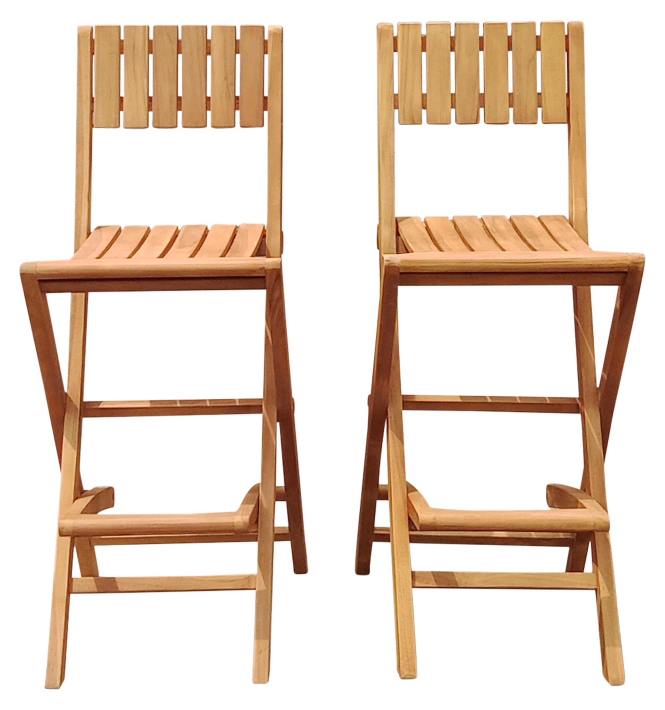 Set von 2 Faltbaren Teakholz-Barhockern für Garten oder Terrasse